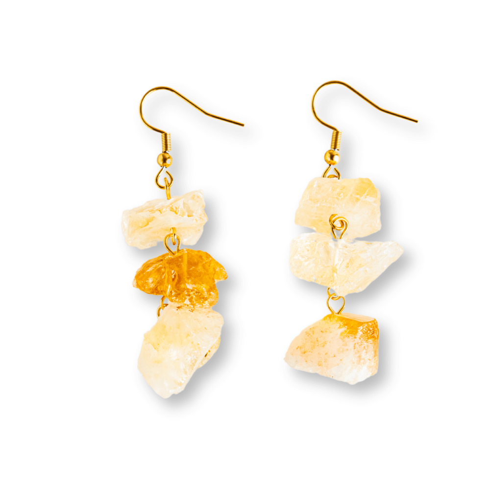 Cercei Aurii cu Triplu Piatra de Citrin Brut – Putere si Energie Pozitiva [1]