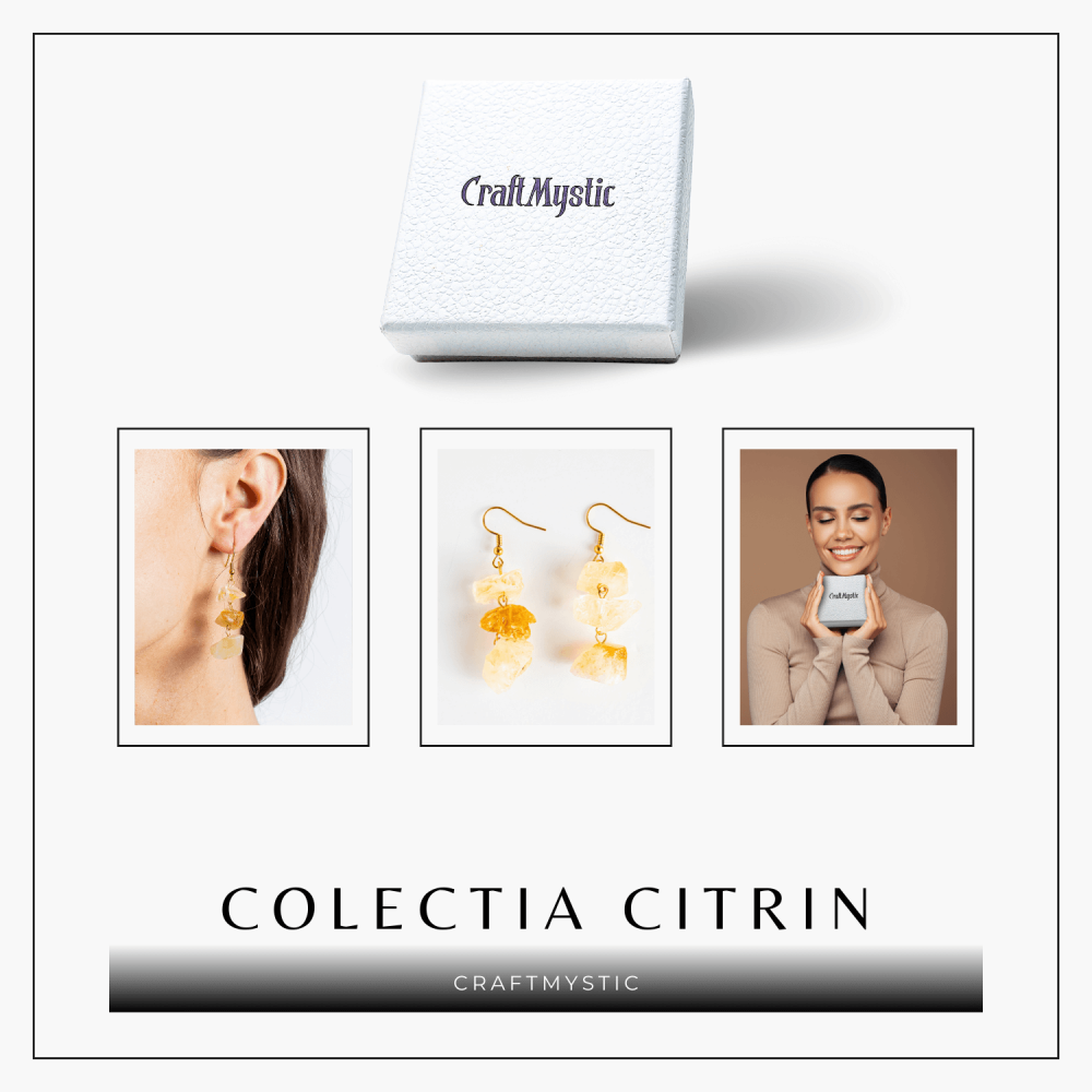 Cercei Aurii cu Triplu Piatra de Citrin Brut – Putere si Energie Pozitiva [7]