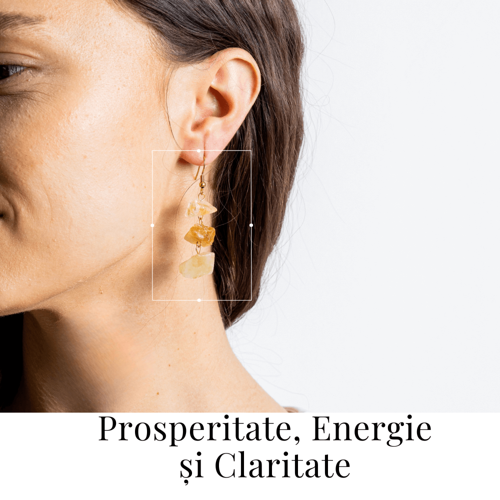Cercei Aurii cu Triplu Piatra de Citrin Brut – Putere si Energie Pozitiva [2]