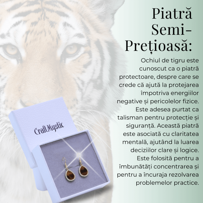 Cercei aurii ochi de tigru oval, pentru protectie si curaj [6]