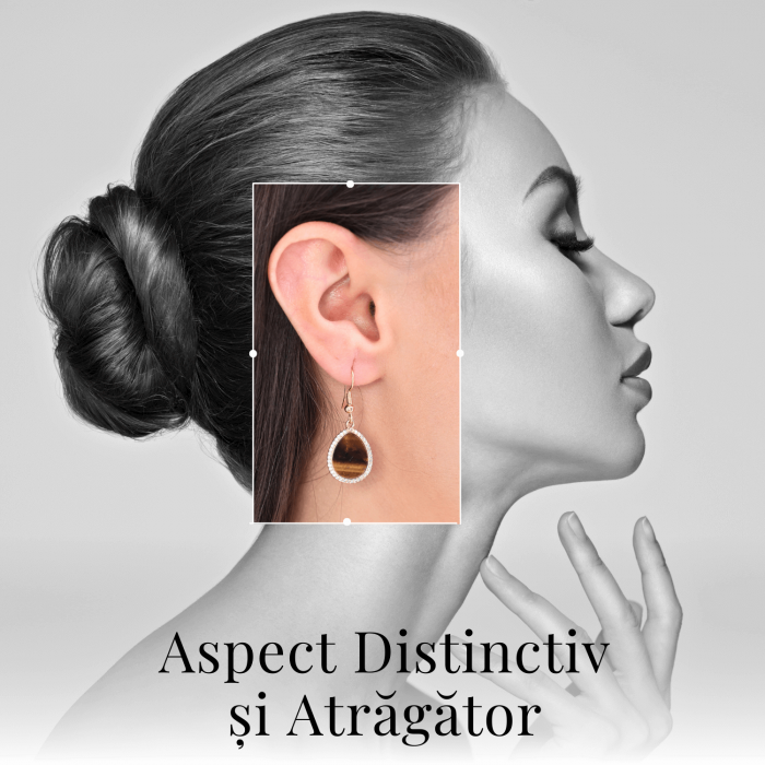 Cercei aurii ochi de tigru oval, pentru protectie si curaj [2]