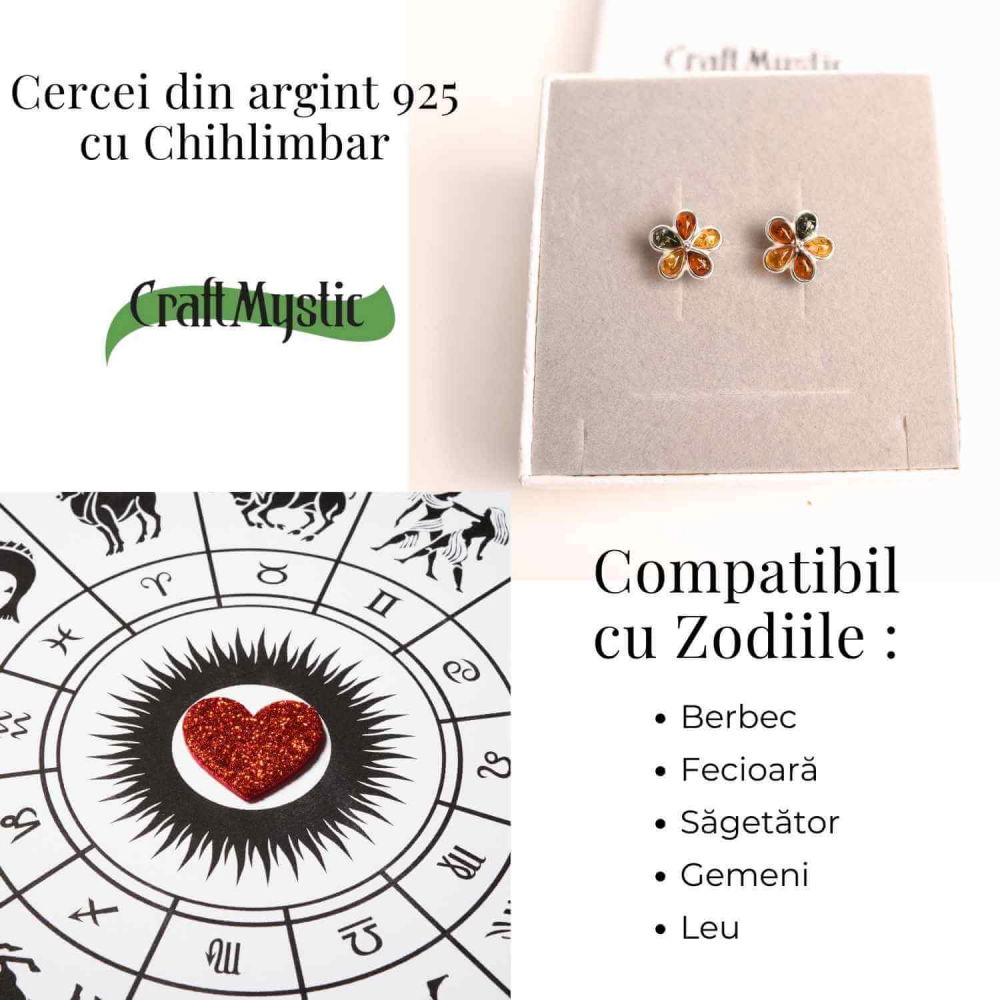 Cercei Argint 925 cu Chihlimbar Forma Floare - Eleganta si Protectie [4]
