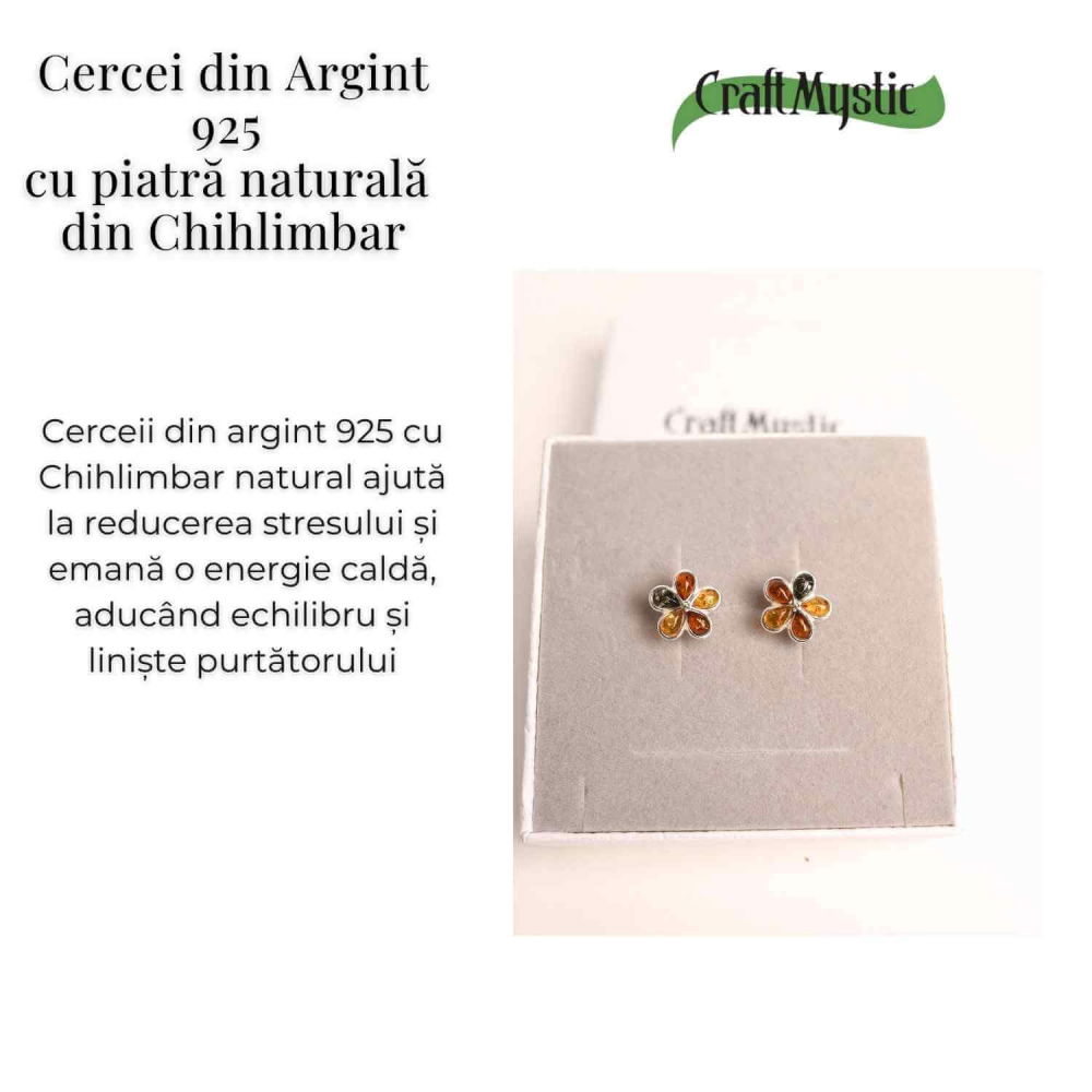Cercei Argint 925 cu Chihlimbar Forma Floare - Eleganta si Protectie [5]