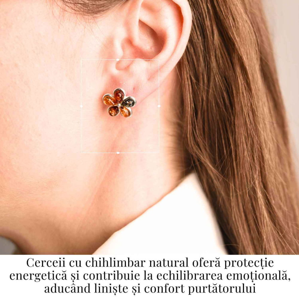 Cercei Argint 925 cu Chihlimbar Forma Floare - Eleganta si Protectie [2]