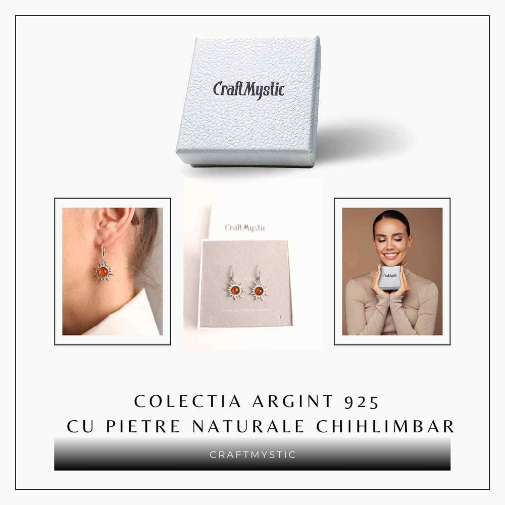 Cercei Argint 925 cu Chihlimbar Forma de Soare - Stralucire si Vitalitate [7]