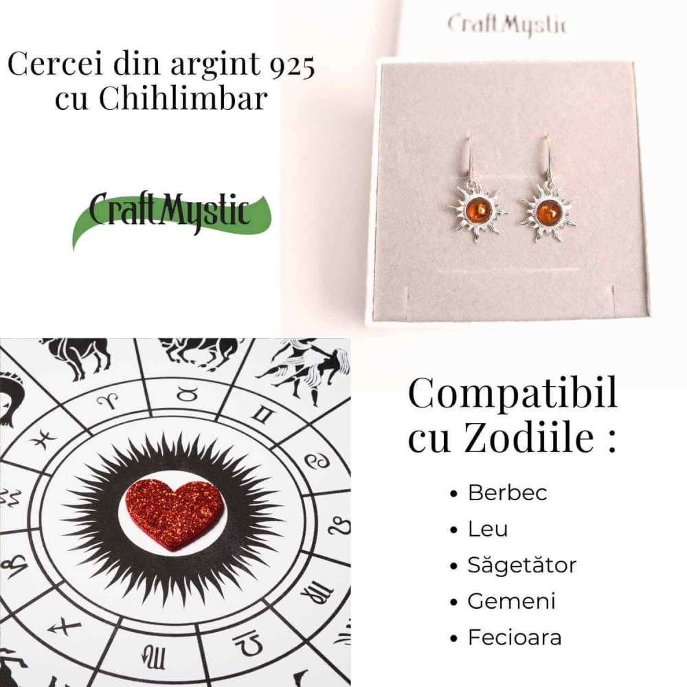 Cercei Argint 925 cu Chihlimbar Forma de Soare - Stralucire si Vitalitate [4]