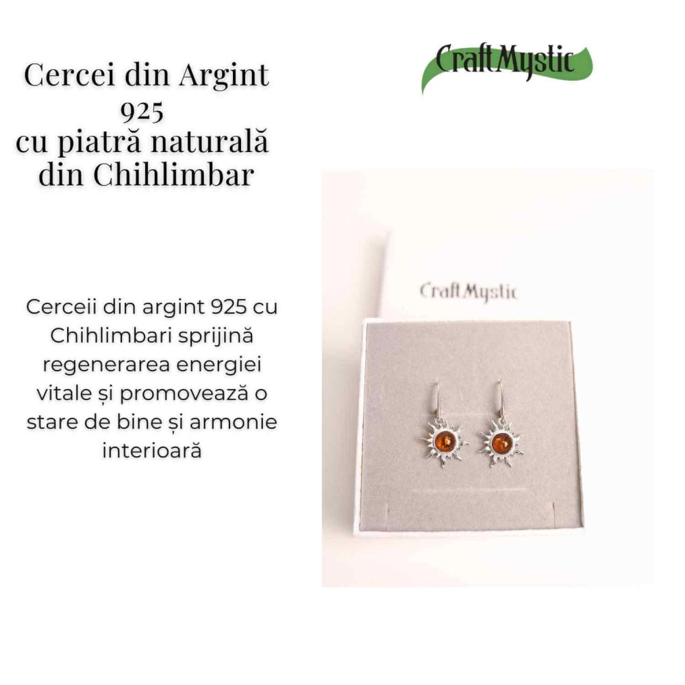 Cercei Argint 925 cu Chihlimbar Forma de Soare - Stralucire si Vitalitate [5]