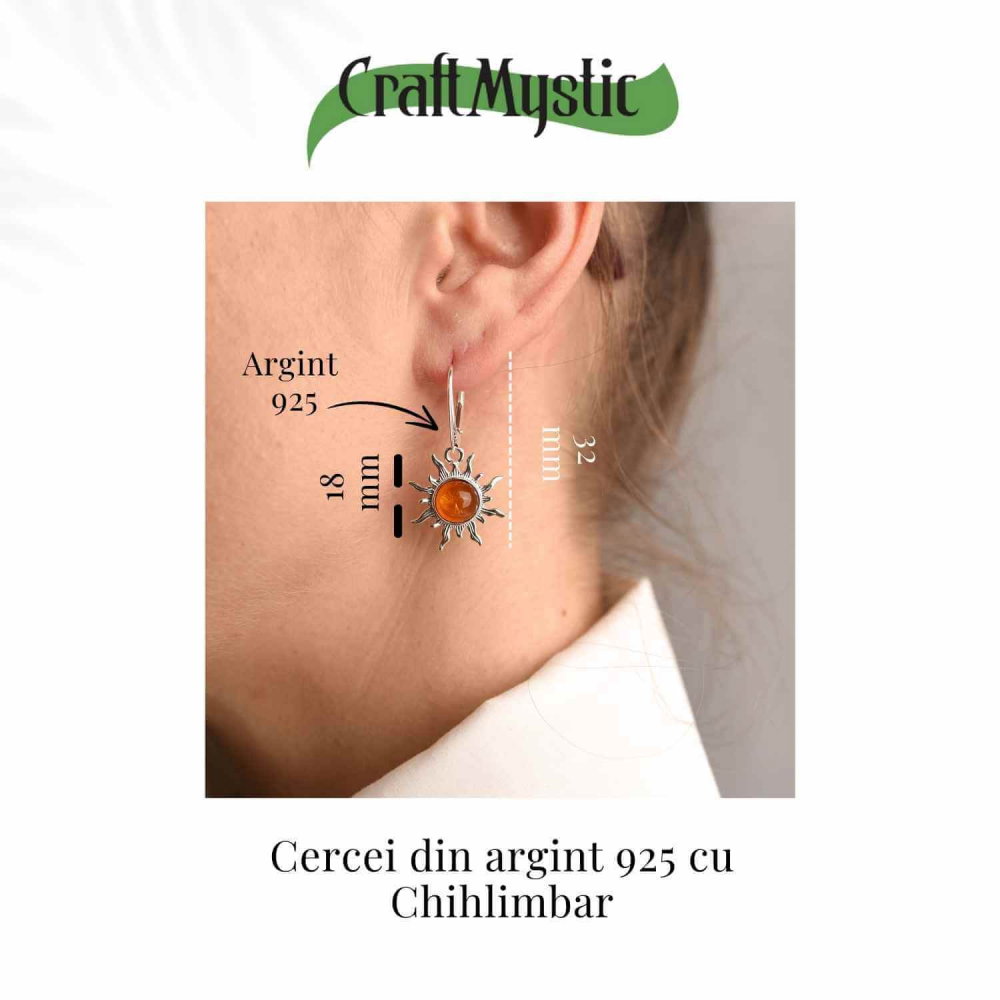 Cercei Argint 925 cu Chihlimbar Forma de Soare - Stralucire si Vitalitate [3]