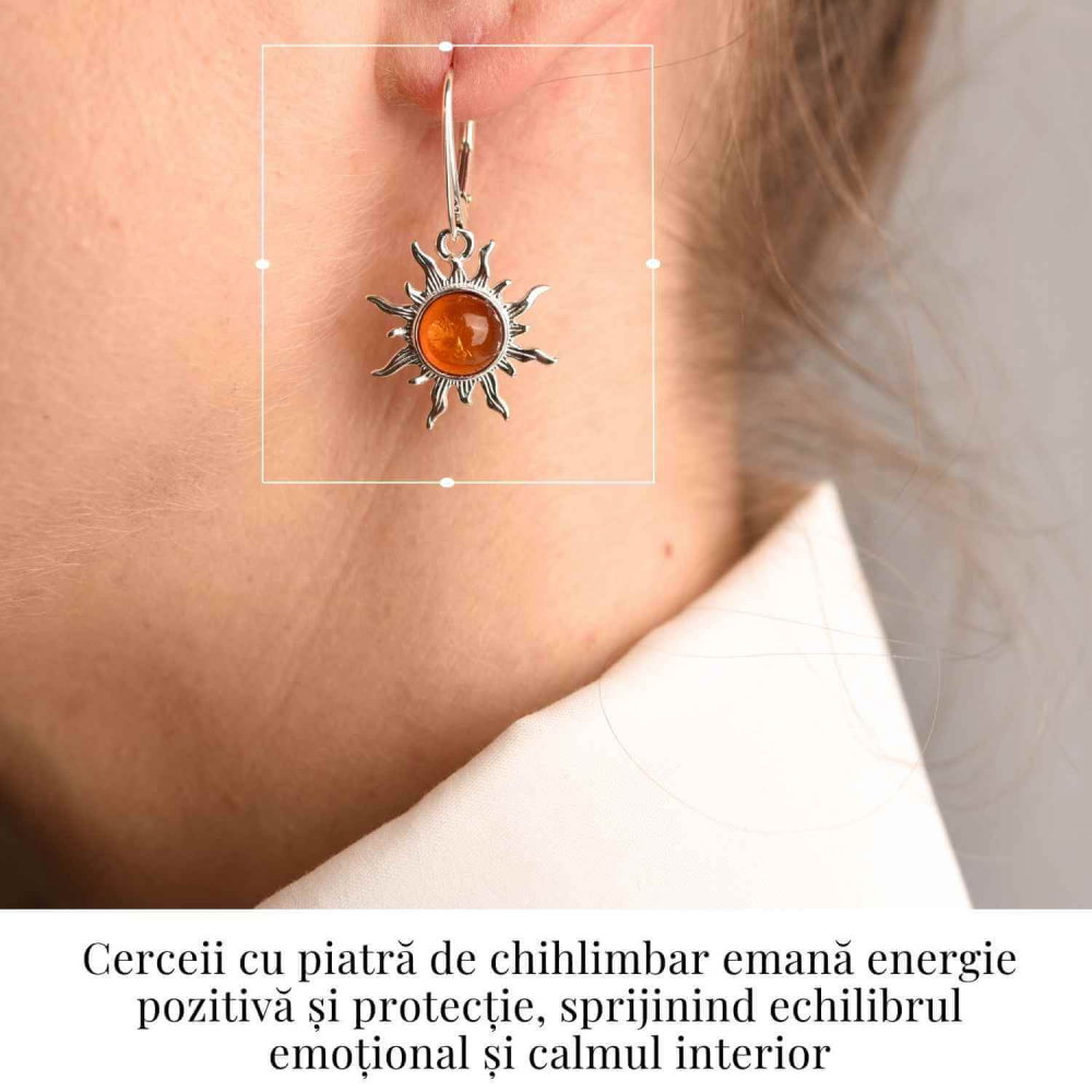 Cercei Argint 925 cu Chihlimbar Forma de Soare - Stralucire si Vitalitate [2]