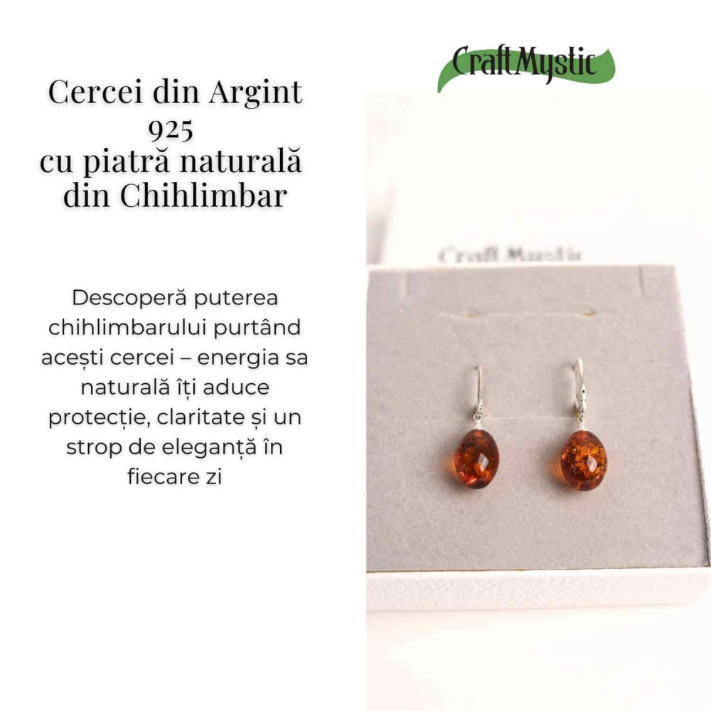 Cercei Ovali din argint 925 cu Chihlimbar Natural – Protectie si Eleganta [3]