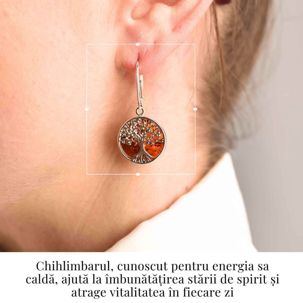 Cercei Argint 925 cu Chihlimbar si Arborele Vietii - Protectie si Armonie [2]
