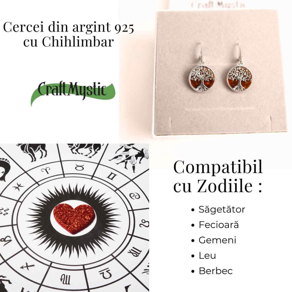Cercei Argint 925 cu Chihlimbar si Arborele Vietii - Protectie si Armonie [4]