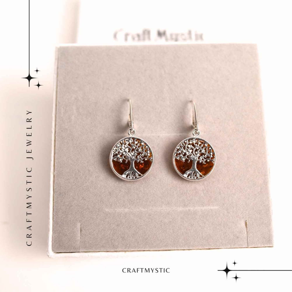 Cercei Argint 925 cu Chihlimbar si Arborele Vietii - Protectie si Armonie [7]