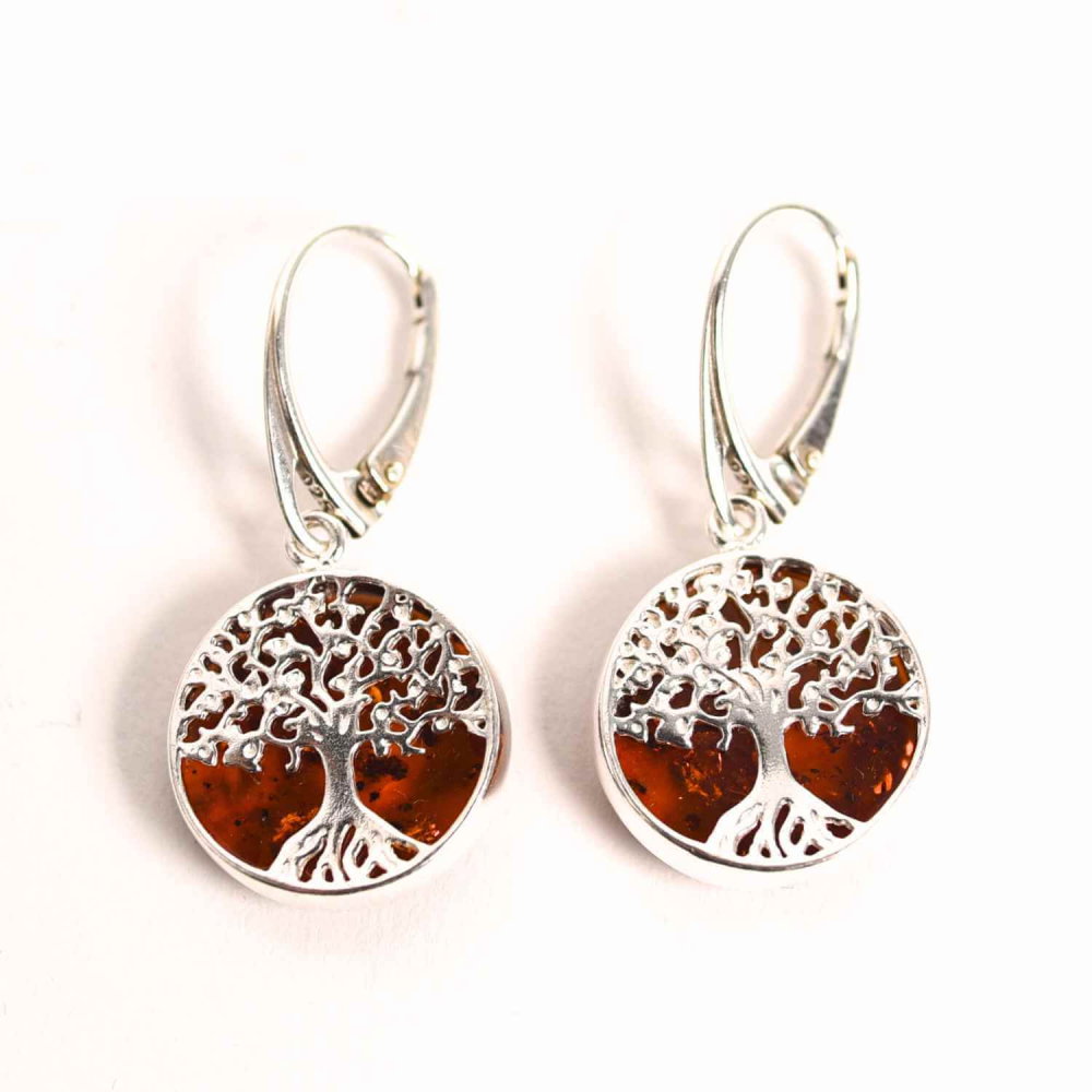 Cercei Argint 925 cu Chihlimbar si Arborele Vietii - Protectie si Armonie [1]