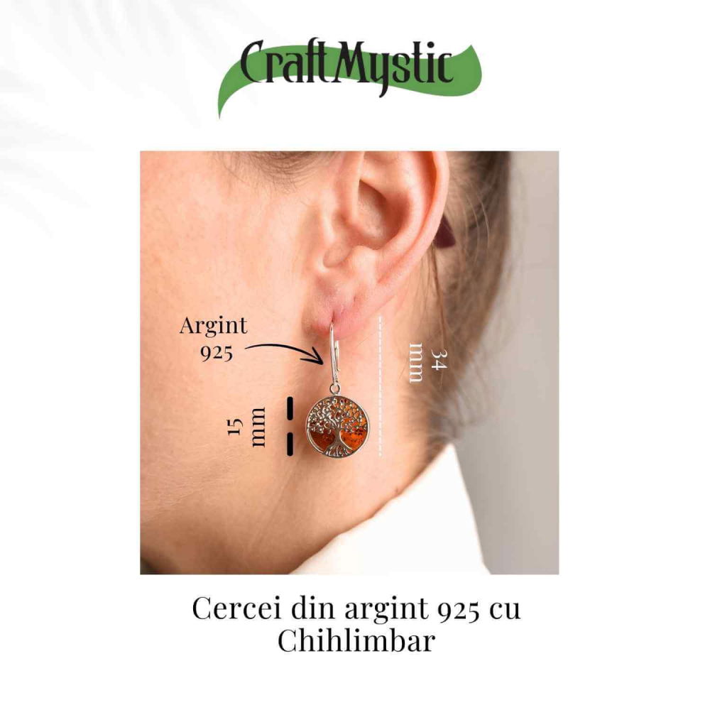 Cercei Argint 925 cu Chihlimbar si Arborele Vietii - Protectie si Armonie [3]