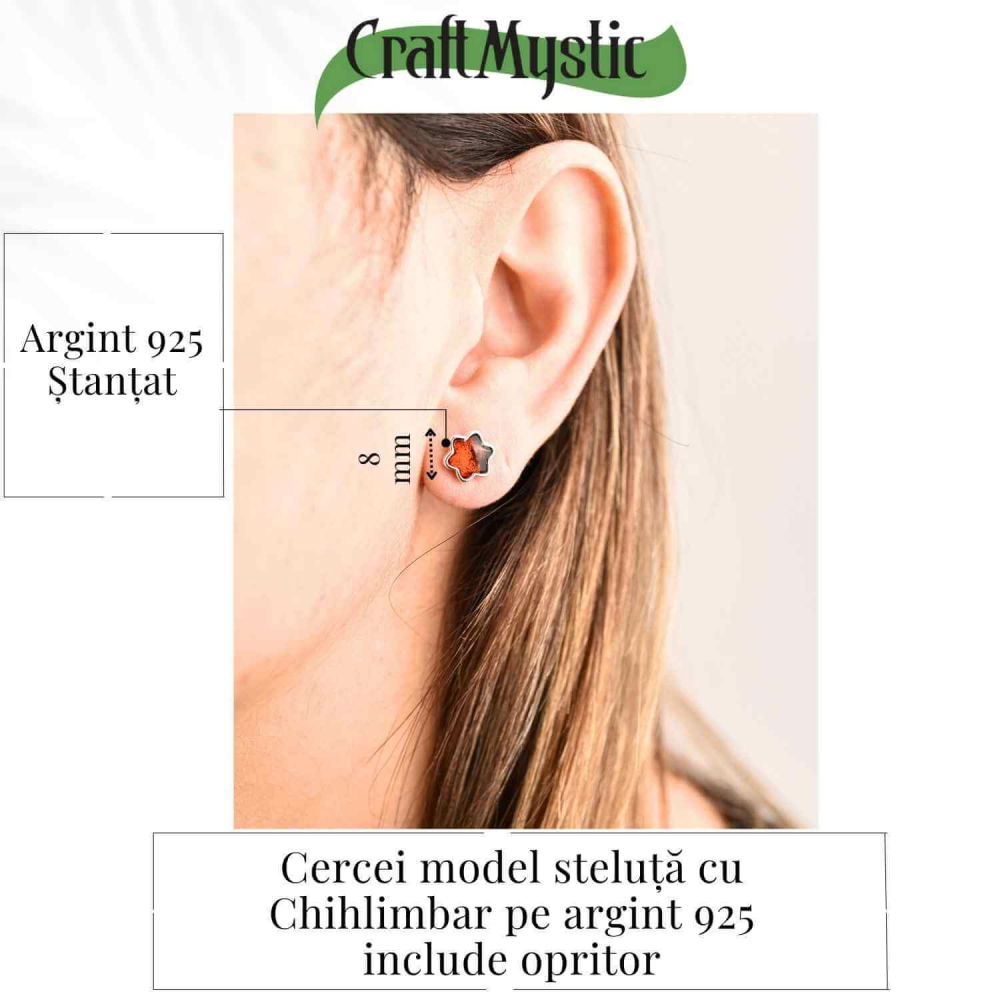 Cercei Steluta din argint 925 cu Chihlimbar Natural – Protectie si Eleganta [4]