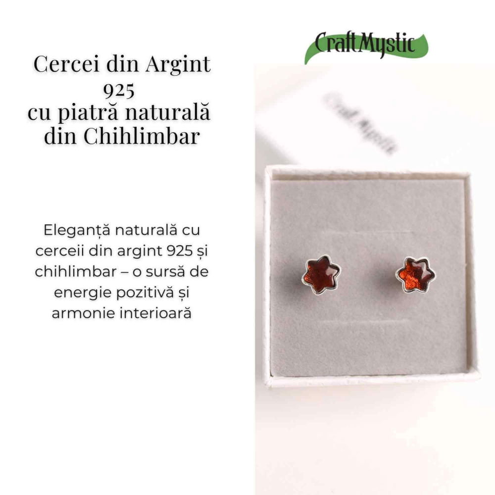Cercei Steluta din argint 925 cu Chihlimbar Natural – Protectie si Eleganta [3]