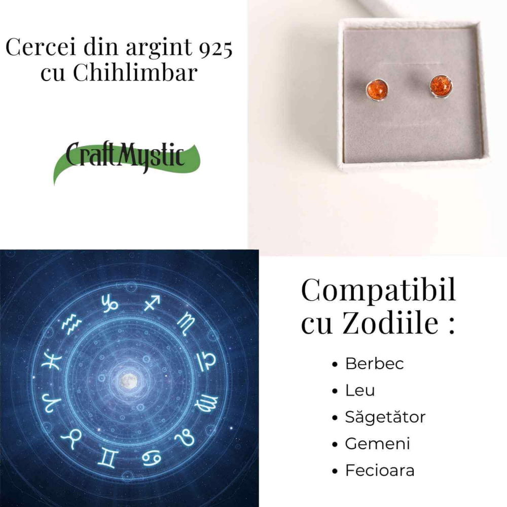 Cercei rotunzi argint 925 cu Chihlimbar Natural – Energie Pozitiva si Eleganta [5]