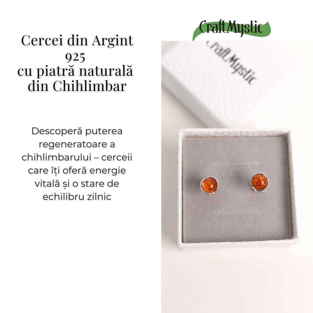 Cercei rotunzi argint 925 cu Chihlimbar Natural – Energie Pozitiva si Eleganta [3]