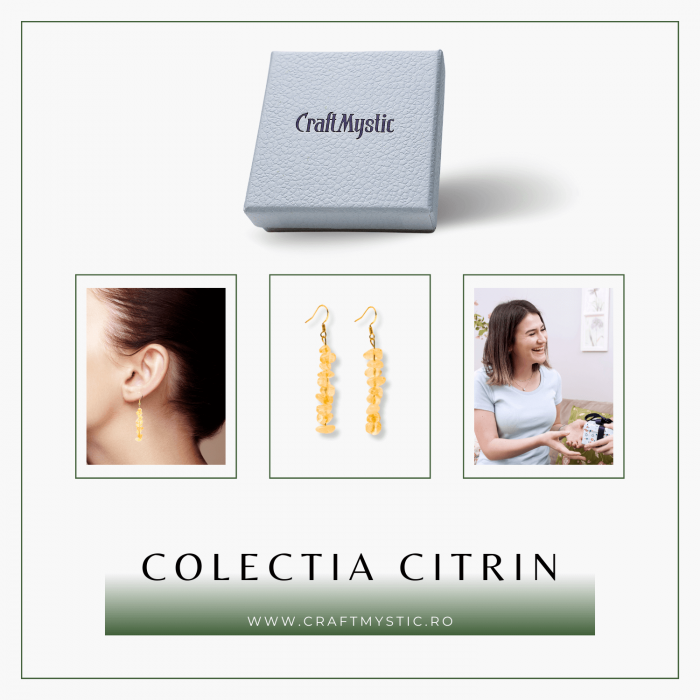 Cercei Lungi cu Pietre Semipretioase de Citrin Natural si Elemente din Alama, Bijuterii Aurii pentru Femei [8]