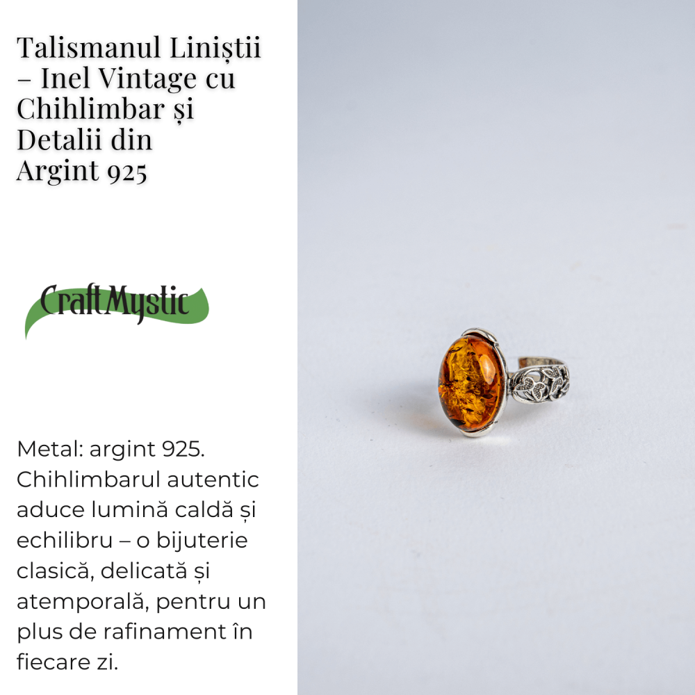 Talismanul linistii – Inel vintage cu chihlimbar si detalii din argint 925 [5]