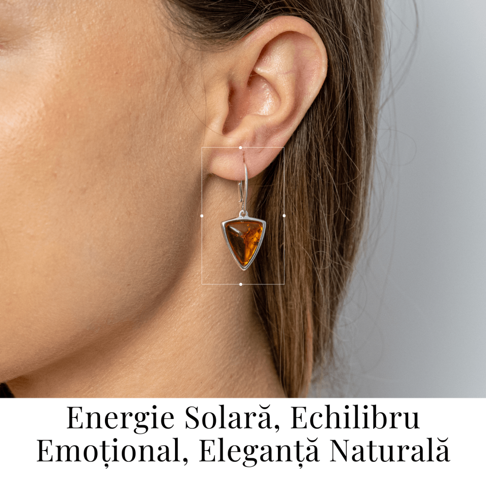 Cercei Argint 925 cu Chihlimbar Natural Triunghi – Protectie, Lumina si Echilibru [2]