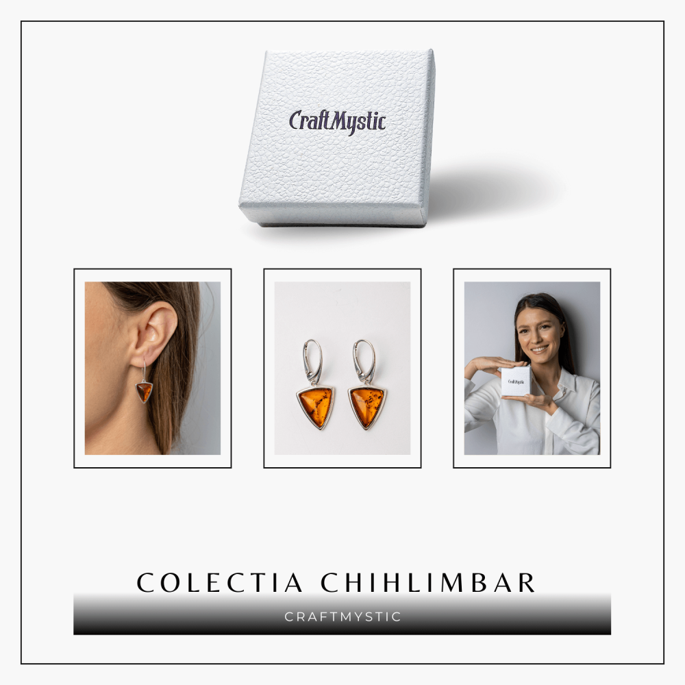 Cercei Argint 925 cu Chihlimbar Natural Triunghi – Protectie, Lumina si Echilibru [7]