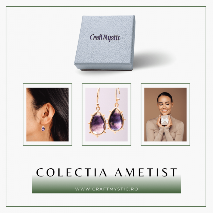 Cercei Aurii Eleganti cu Ametist Fatetat [7]