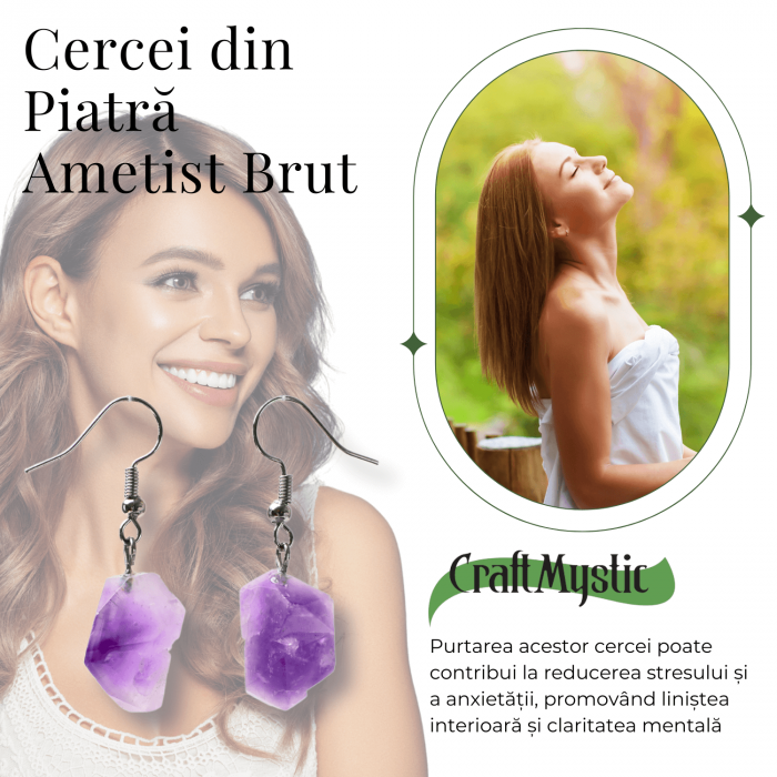 Cercei Argintii cu Ametist Natural Brut in Forma Neregulata [5]