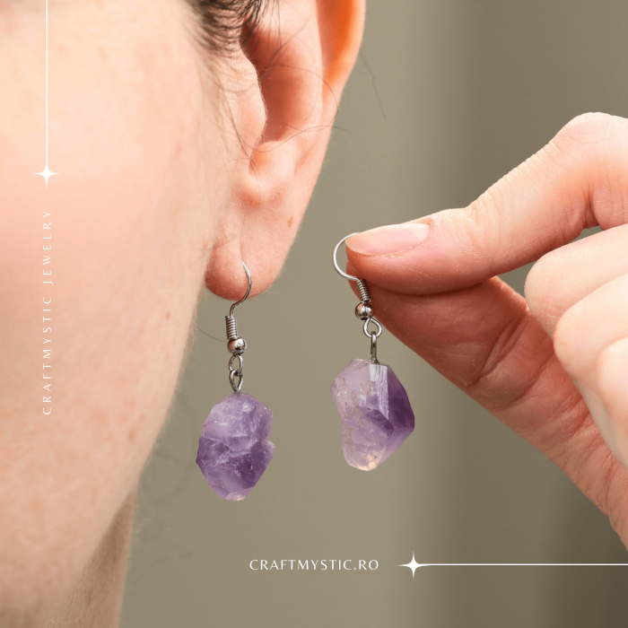 Cercei Argintii cu Ametist Natural Brut in Forma Neregulata [2]