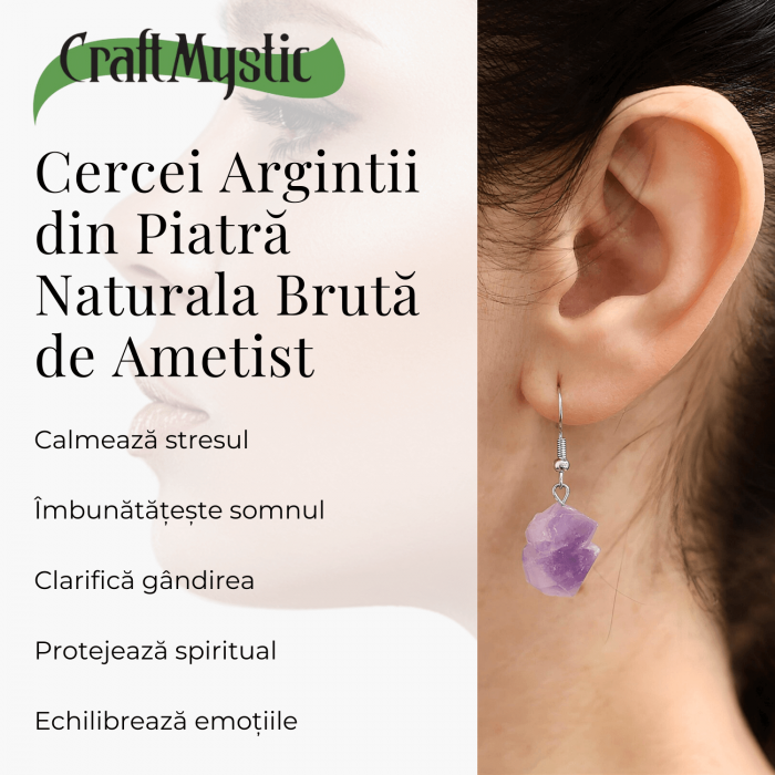 Cercei Argintii cu Ametist Natural Brut in Forma Neregulata [4]
