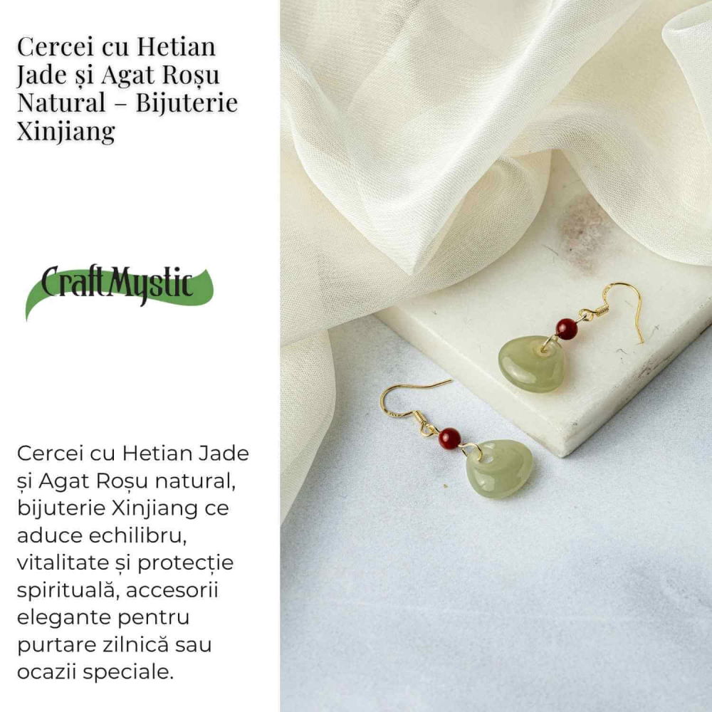 Cercei cu Hetian Jade si Agat Rosu Natural – Echilibru si Protectie Spirituala [3]