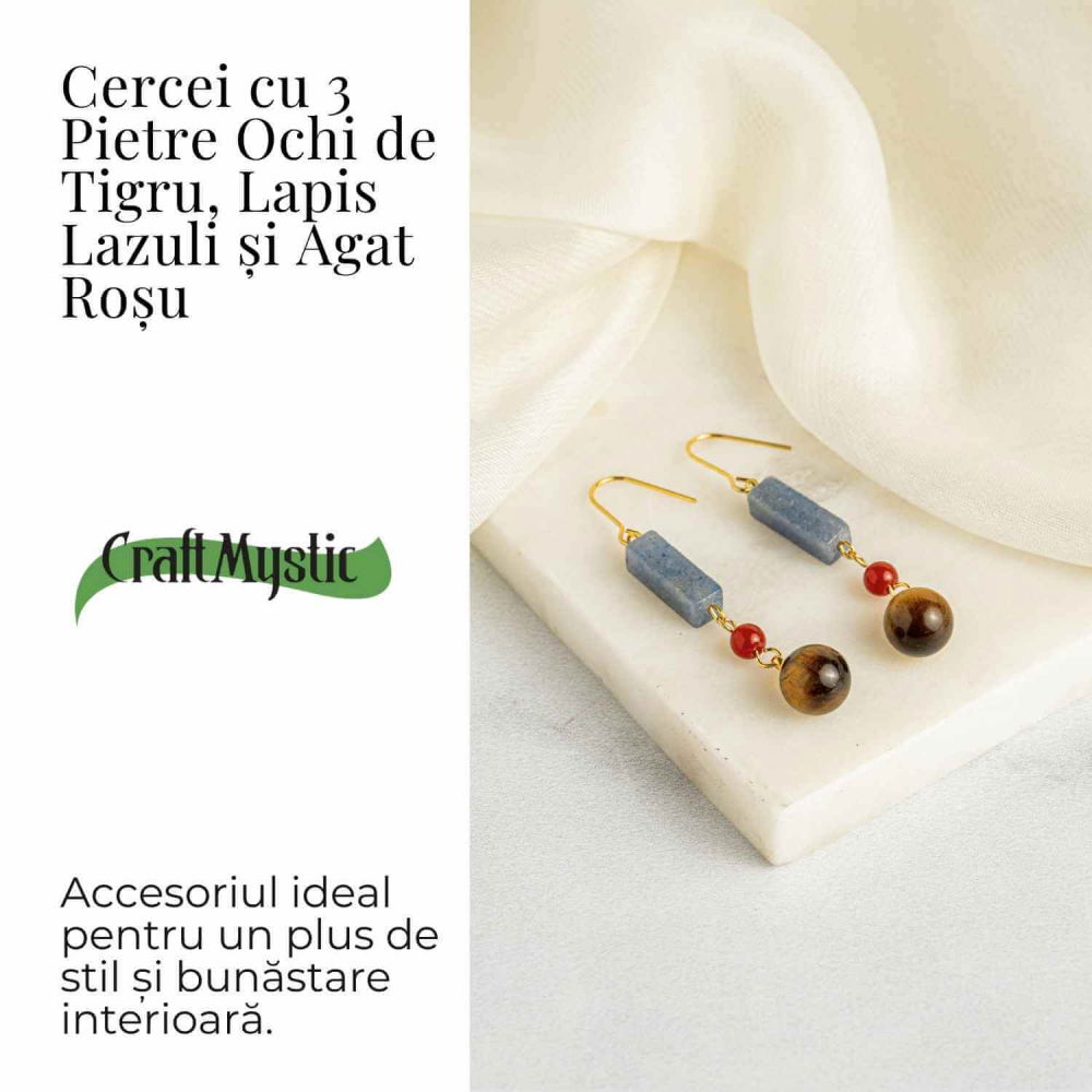Cercei cu Lapis Lazuli, Agat Rosu si Ochi de Tigru - Energie si Protectie [3]
