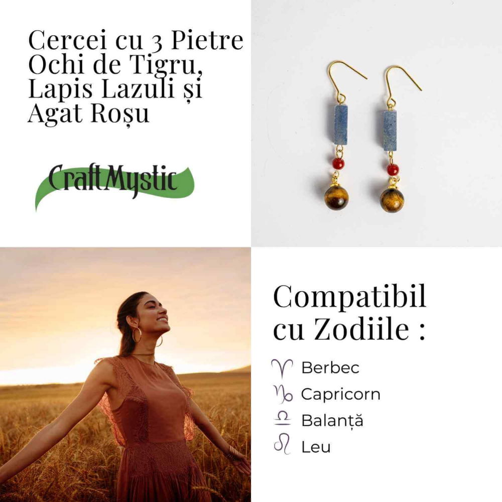 Cercei cu Lapis Lazuli, Agat Rosu si Ochi de Tigru - Energie si Protectie [5]