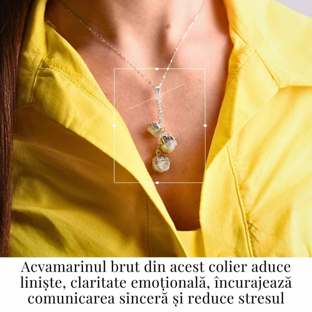 Colier cu lant argint 925 si pandantiv argintiu cu 3 pietre de Acvamarin – Calm si Eleganta [2]