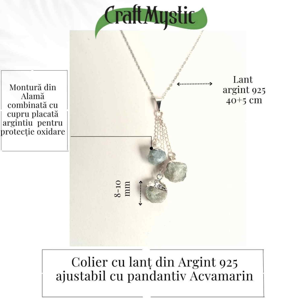 Colier cu lant argint 925 si pandantiv argintiu cu 3 pietre de Acvamarin – Calm si Eleganta [4]