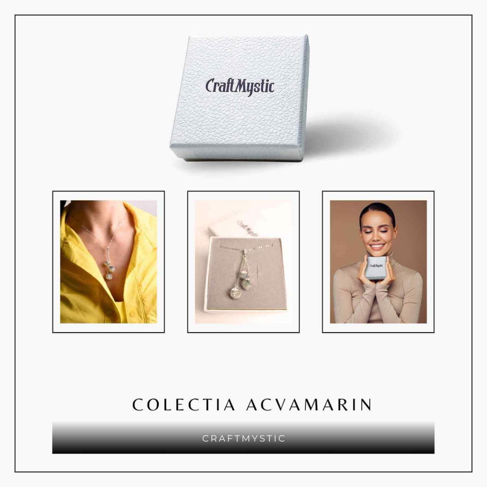 Colier cu lant argint 925 si pandantiv argintiu cu 3 pietre de Acvamarin – Calm si Eleganta [7]