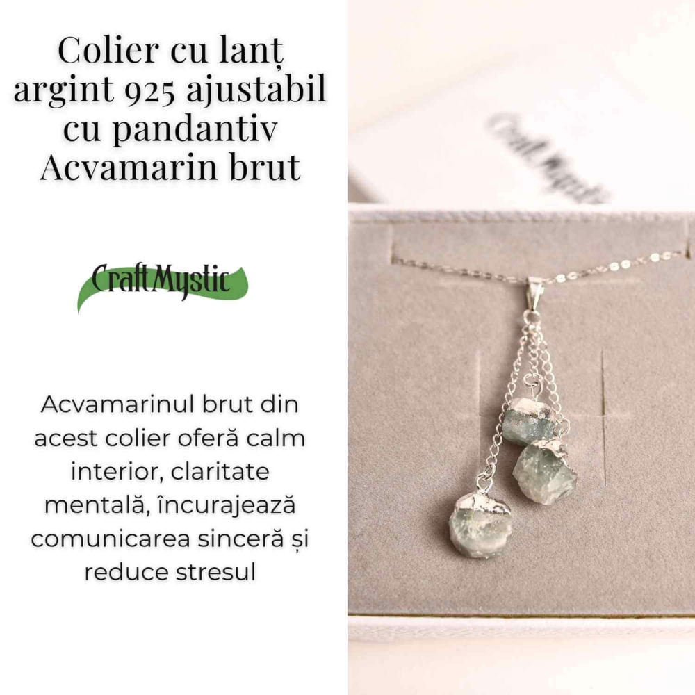 Colier cu lant argint 925 si pandantiv argintiu cu 3 pietre de Acvamarin – Calm si Eleganta [3]