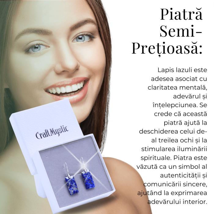 Cercei cu Pietre Semipretioase Lapis Lazuli dreptunghiulari tortita argintie, pentru claritate si echilibru [6]
