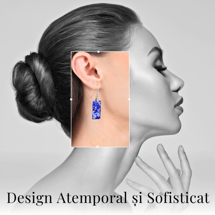 Cercei cu Pietre Semipretioase Lapis Lazuli dreptunghiulari tortita argintie, pentru claritate si echilibru [2]