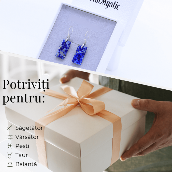 Cercei cu Pietre Semipretioase Lapis Lazuli dreptunghiulari tortita argintie, pentru claritate si echilibru [5]