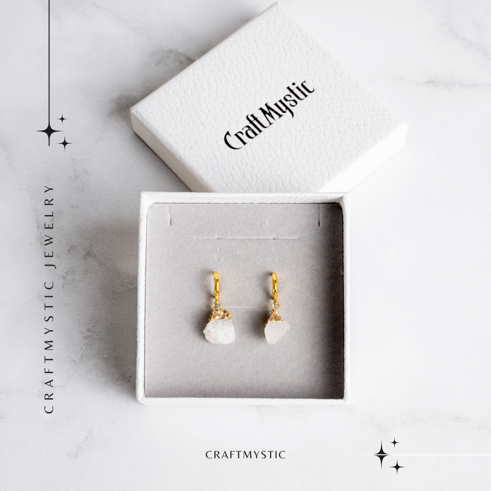 Cercei Aurii cu Cuart Roz Brut Natural – Iubire si Echilibru [8]