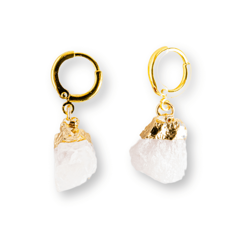 Cercei Aurii cu Cuart Roz Brut Natural – Iubire si Echilibru [1]