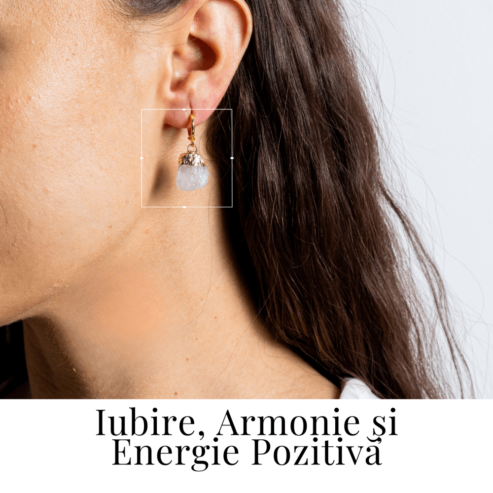 Cercei Aurii cu Cuart Roz Brut Natural – Iubire si Echilibru [2]