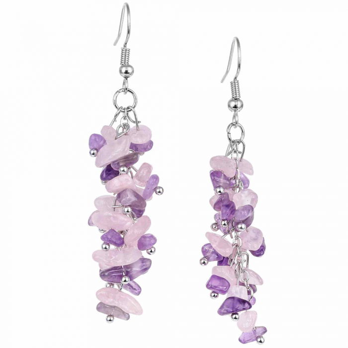 Cercei Eleganti cu Ametist si Cuart Roz - Combina Frumusetea si Energiile Vindecatoare [1]