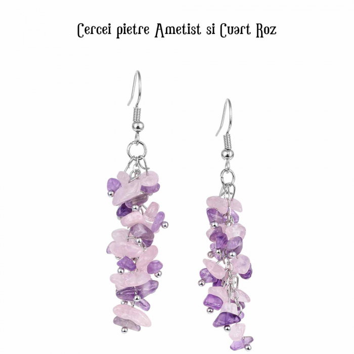Cercei Eleganti cu Ametist si Cuart Roz - Combina Frumusetea si Energiile Vindecatoare [3]