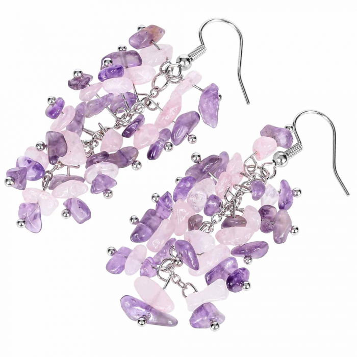 Cercei Eleganti cu Ametist si Cuart Roz - Combina Frumusetea si Energiile Vindecatoare [5]