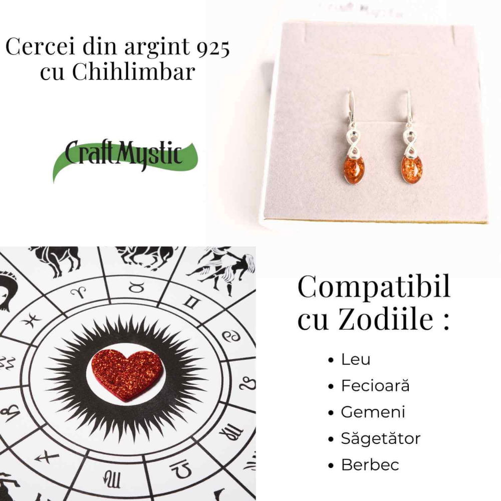 Cercei din Argint 925 cu Chihlimbar - Simbolul Infinit pentru Echilibru si Eleganta [7]