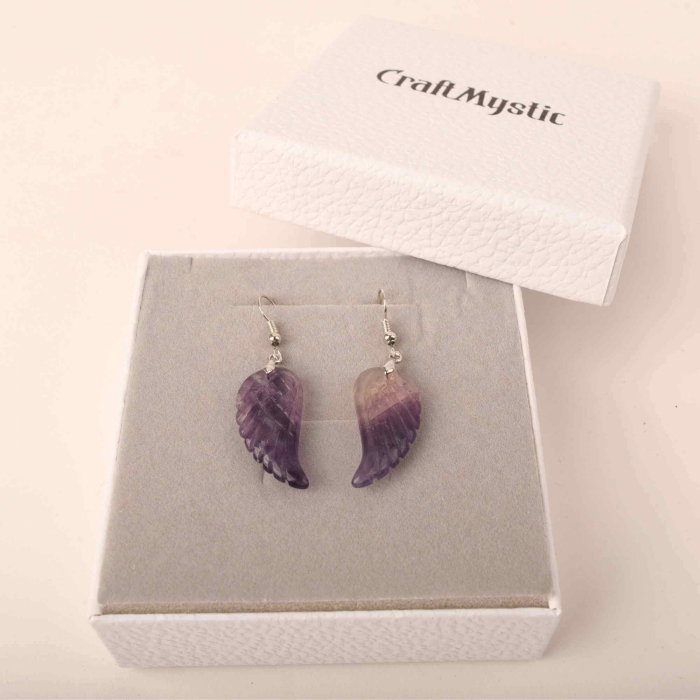 Cercei aripi de inger din piatra semipretioasa Ametist 3 cm [4]