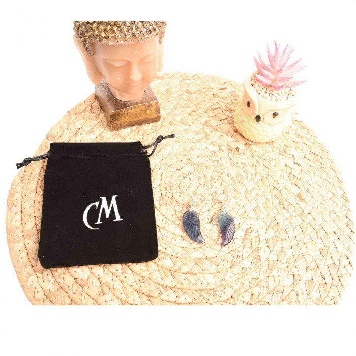 Cercei din cristal Flourit, forma aripi de inger si saculet satin inclus - Pentru protectie [3]